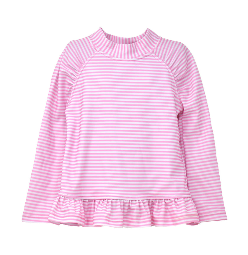 UPF 50+ Ruffle Rash Guard | Sweet Pink Stripe
