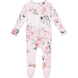 Vintage Pink Rose Footie Ruffled Zippered One Piece