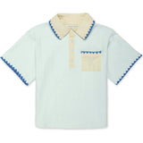 Organic Embroidered Knit Polo in Frosty Jade