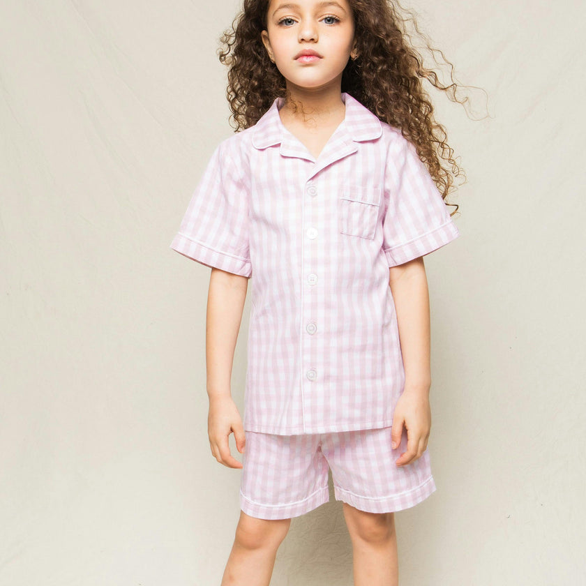 Kid's Twill Pajama Short Set in Pink Gingham