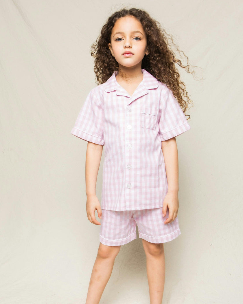 Kid's Twill Pajama Short Set in Pink Gingham