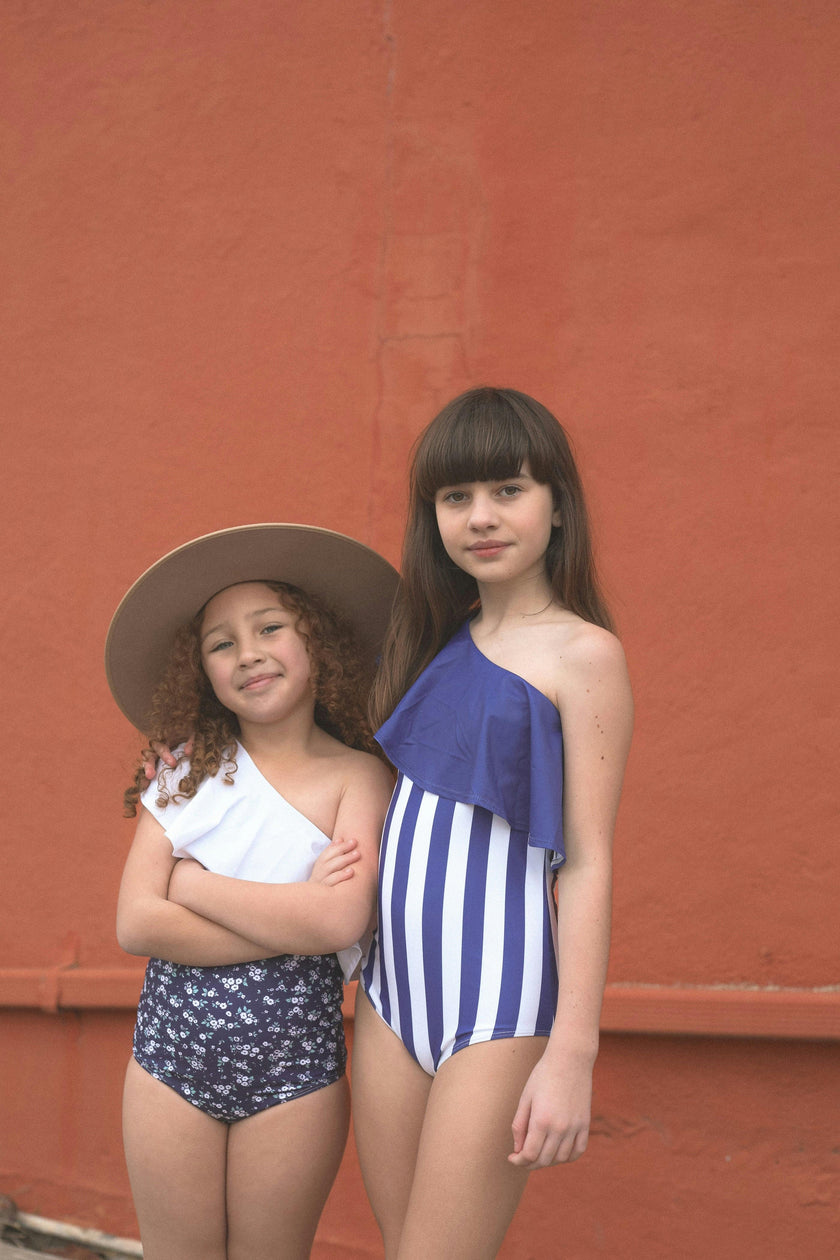 Nautical Stripe One Shoulder Ruffle