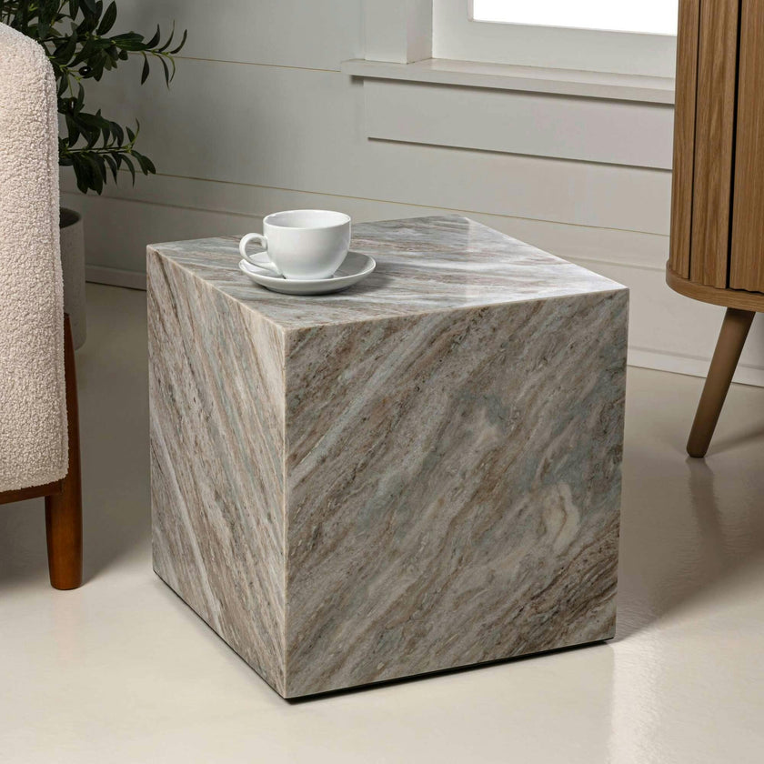 Felix 15" Contemporary Natural Marble Handmade Cube End Table