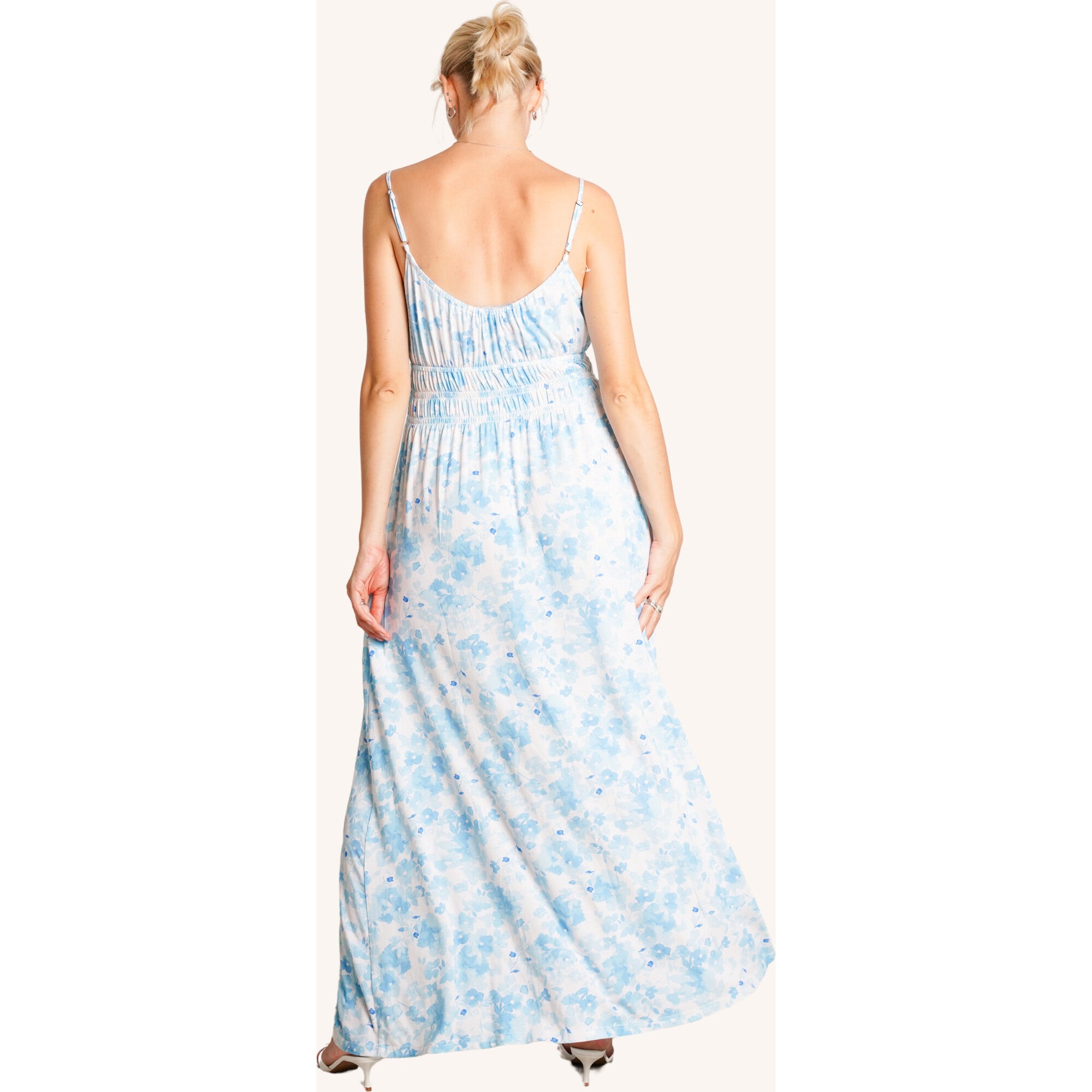 Capri Maternity Dress, Blue Floral