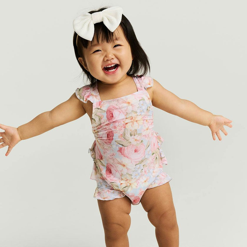 Rose Dreams Ruffled Strap Bubble Romper