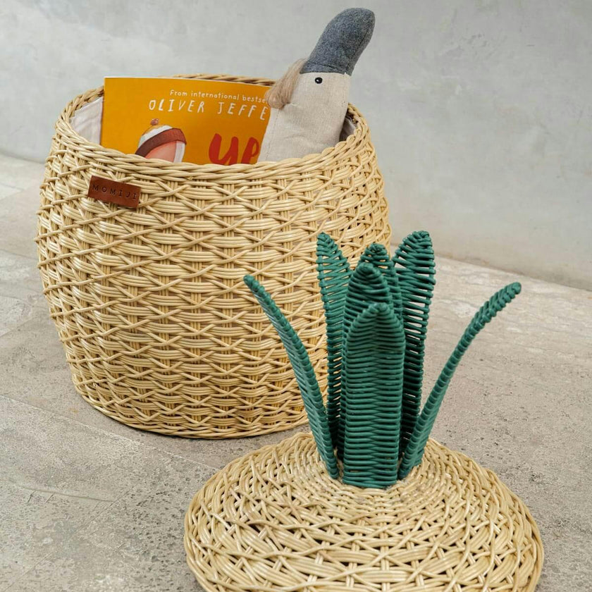 Handcrafted - Pineapple Storage Basket Natural (Medium) - Rattan Wicker