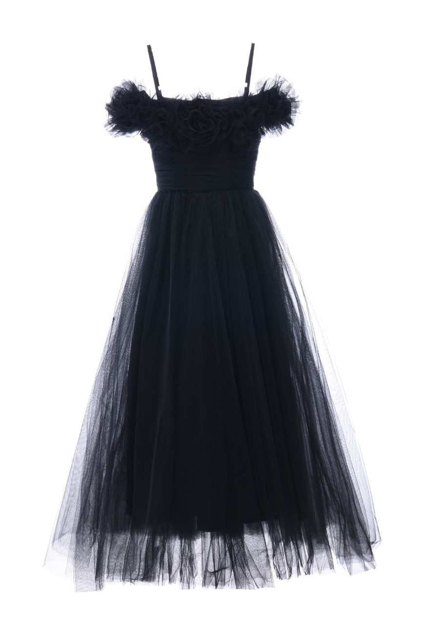 Black Lilo Floral Tulle Gown