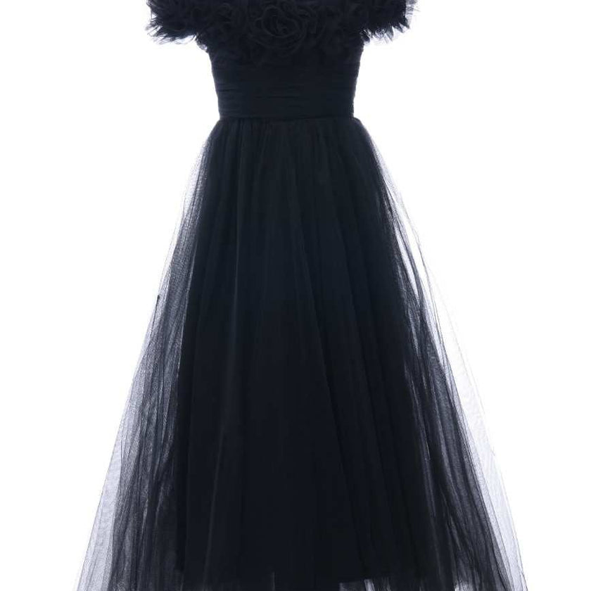 Black Lilo Floral Tulle Gown