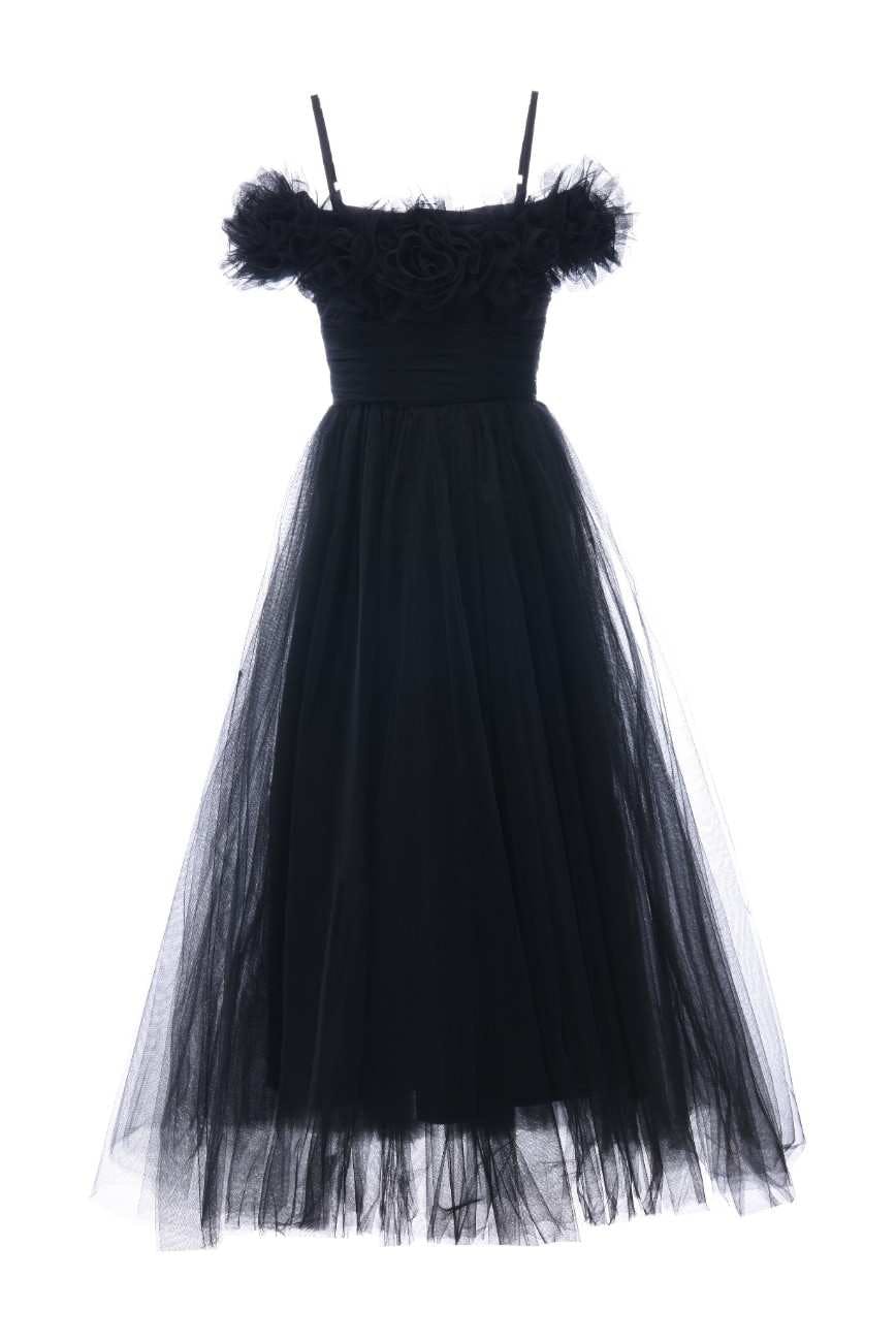 Black Lilo Floral Tulle Gown