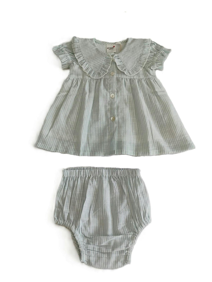 Striped Dress with Collar Soft Blue