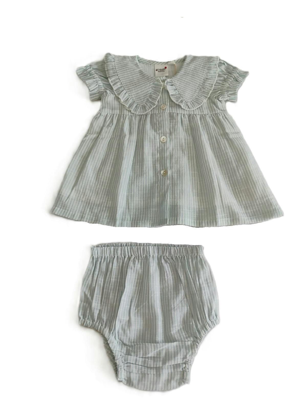 Striped Dress with Collar Soft Blue
