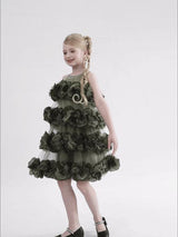Green Elysia Tiered Ruffle Dress