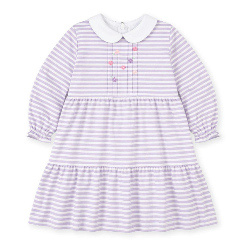 Stripe Knit Dress with Embroidered Flowers
