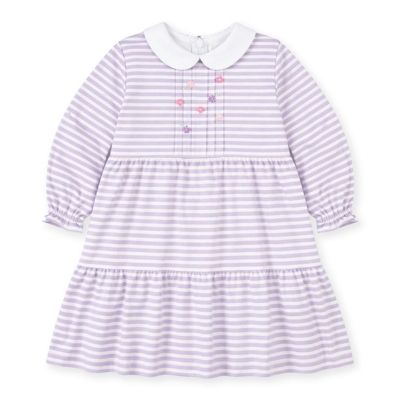 Stripe Knit Dress with Embroidered Flowers