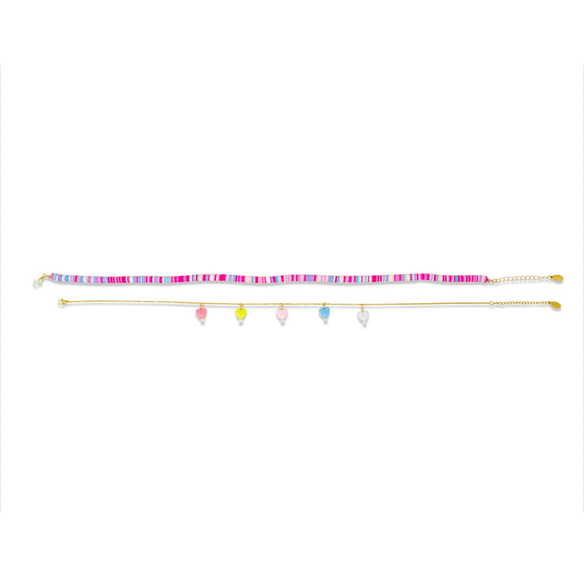 Girl's Colorful Disk Necklace & Charm Duo