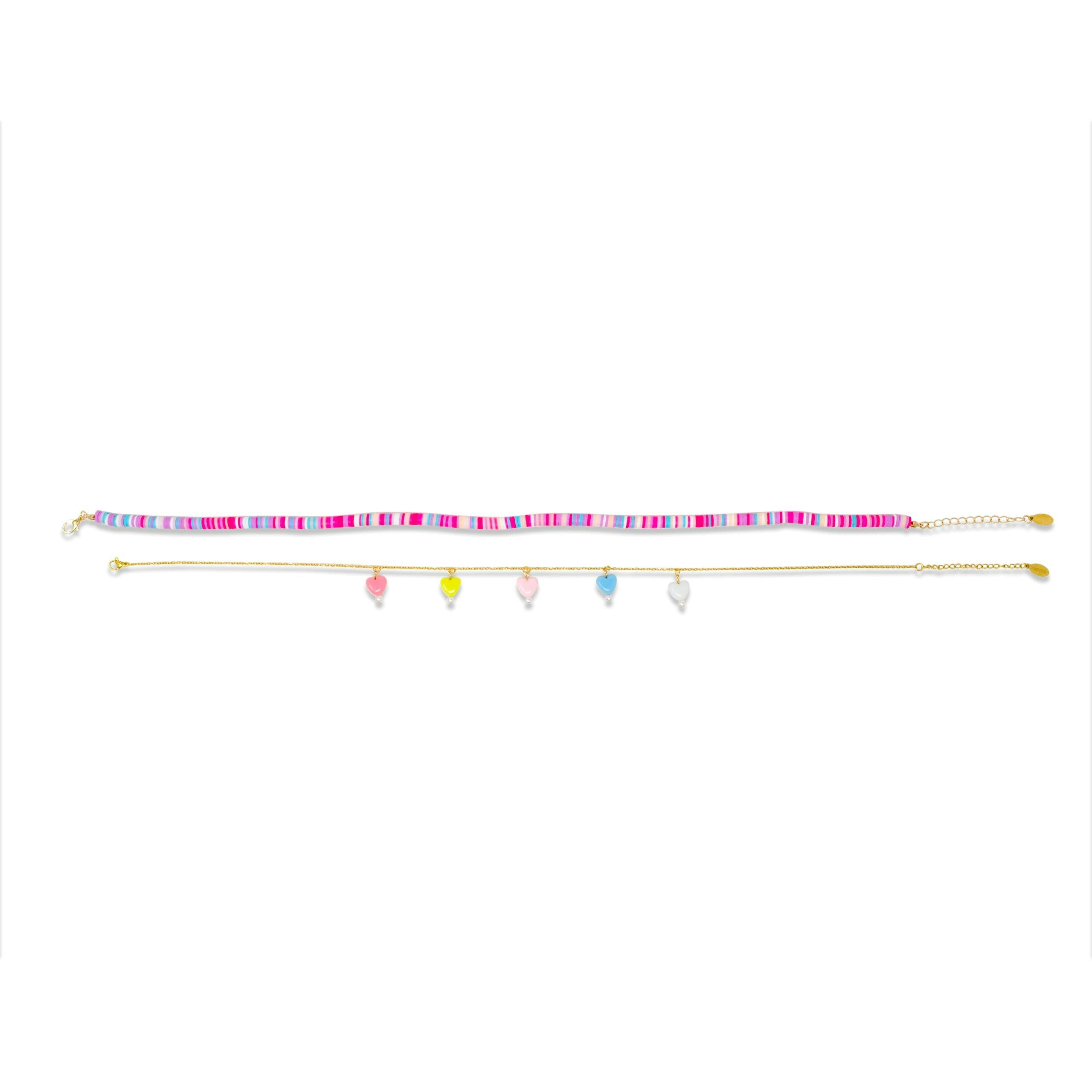 Girl's Colorful Disk Necklace & Charm Duo