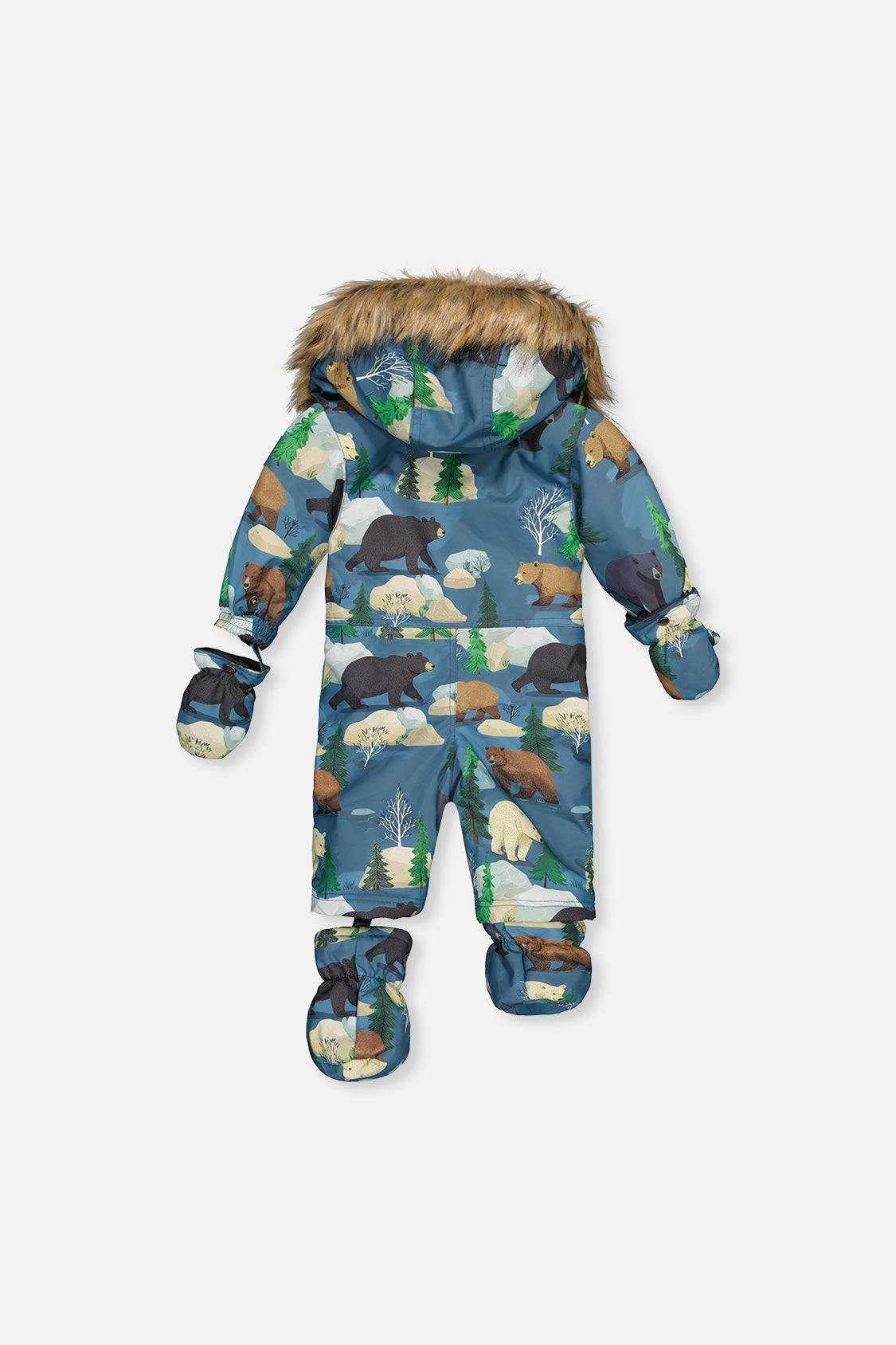 Baby One Piece Snowsuit Adapted For Car Seats Blue Bear Print