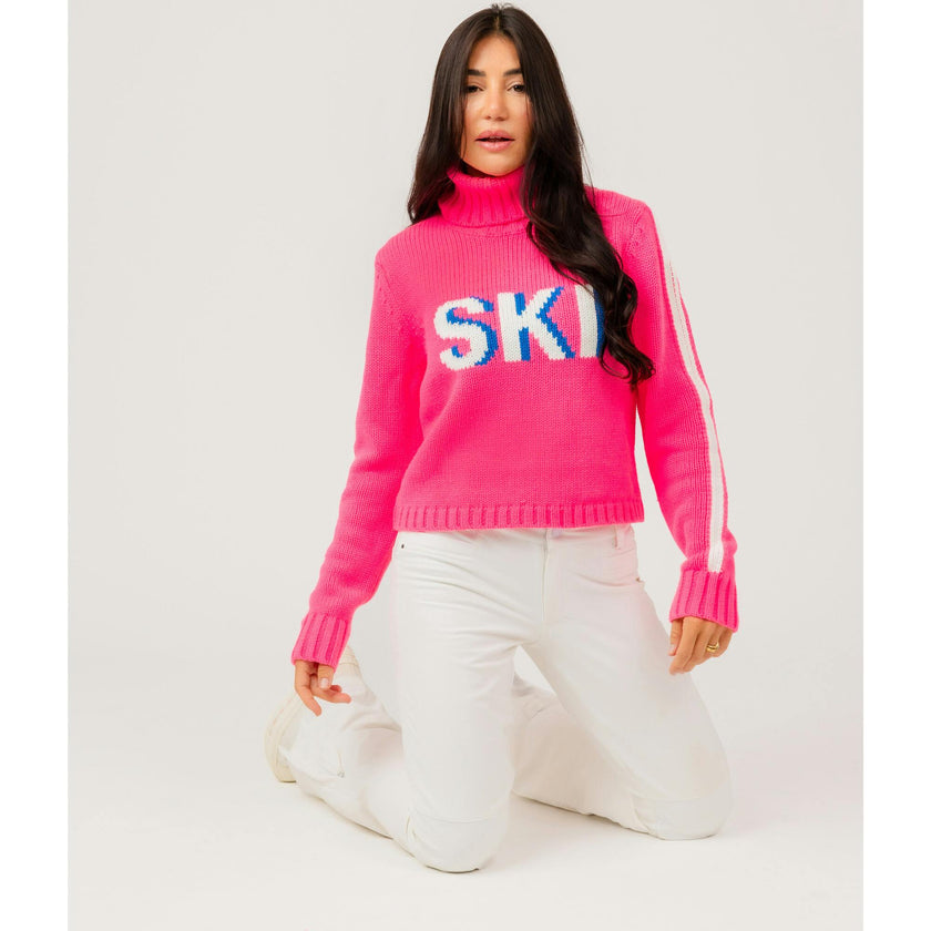 Women's Retro Ski Knit Cropped Turtleneck Sweater