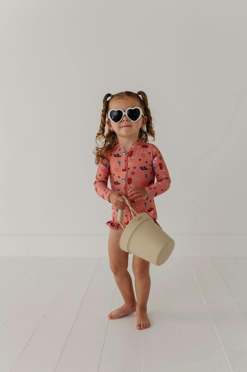 Girl's One-Piece Ruffle Rash Guard Swimsuit