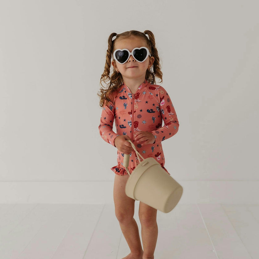 Girls One-Piece Ruffle Rash Guard Swimsuit in Maya Floral