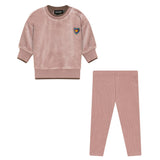 Velour Ribbed Elastic Waist Top and Leggings Two Piece Set