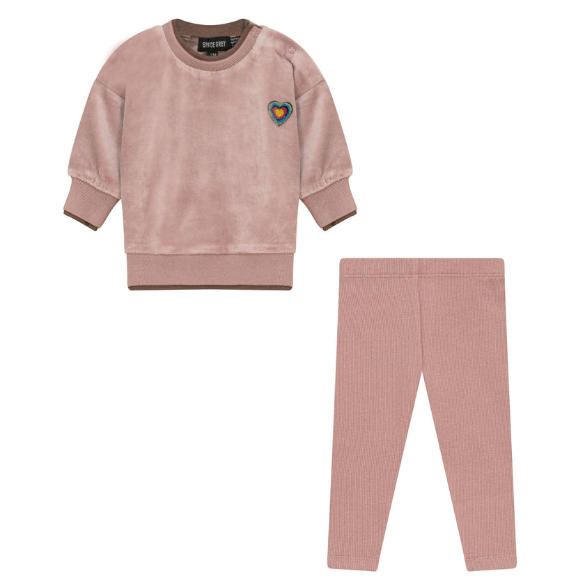 Velour Ribbed Elastic Waist Top and Leggings Two Piece Set