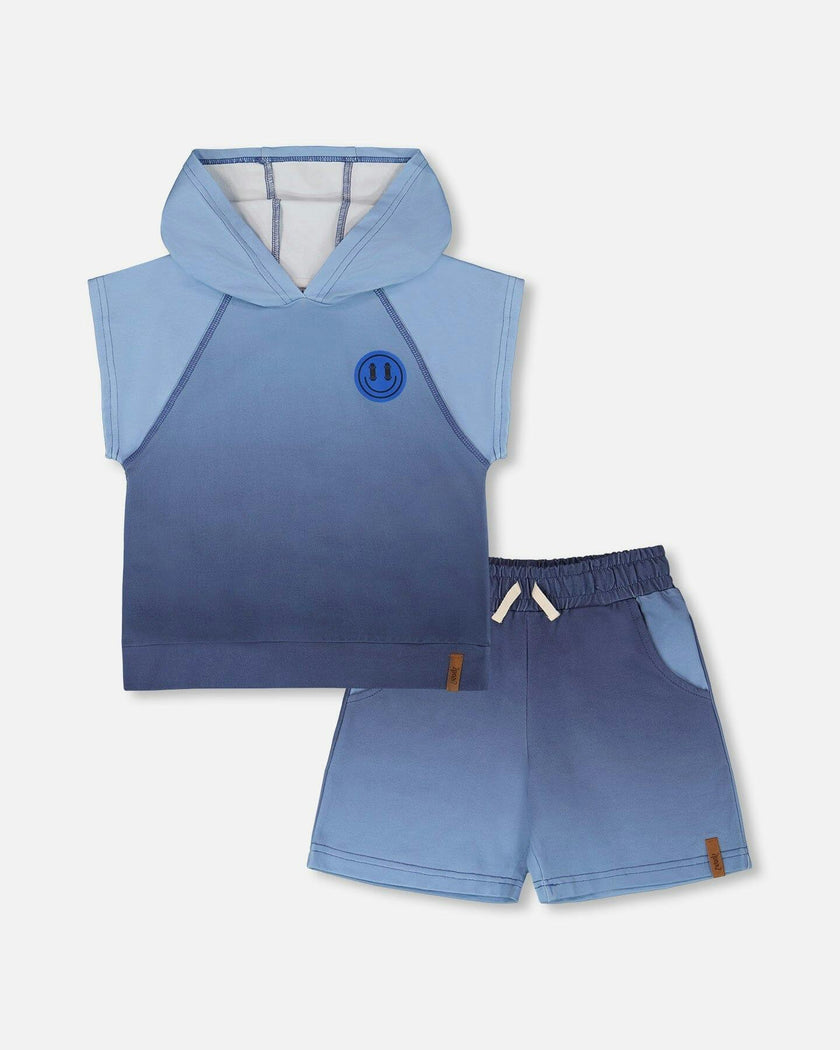 Sleeveless Top And Shorts Set Blue Gradient