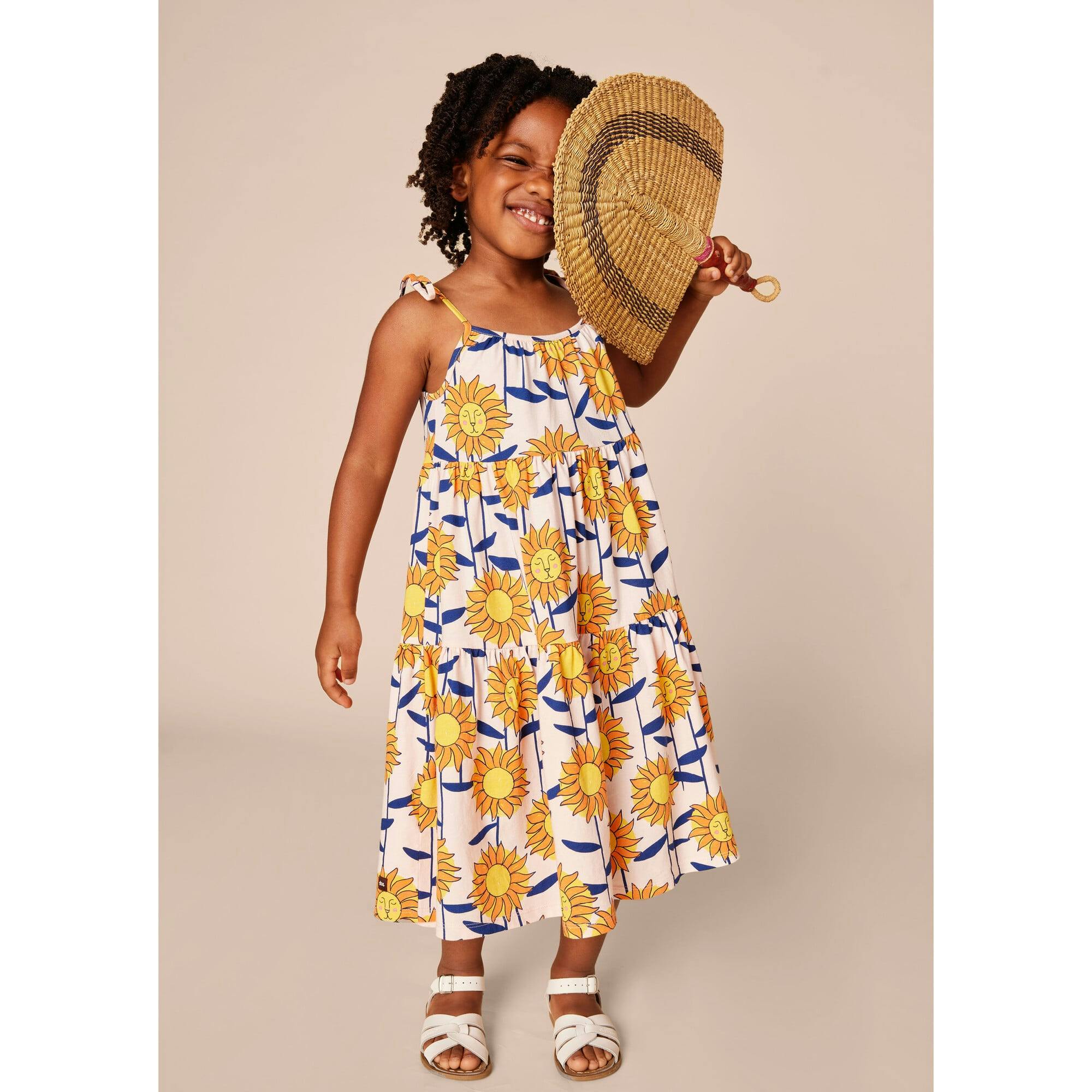 Tie Shoulder Tiered Dress, Multi