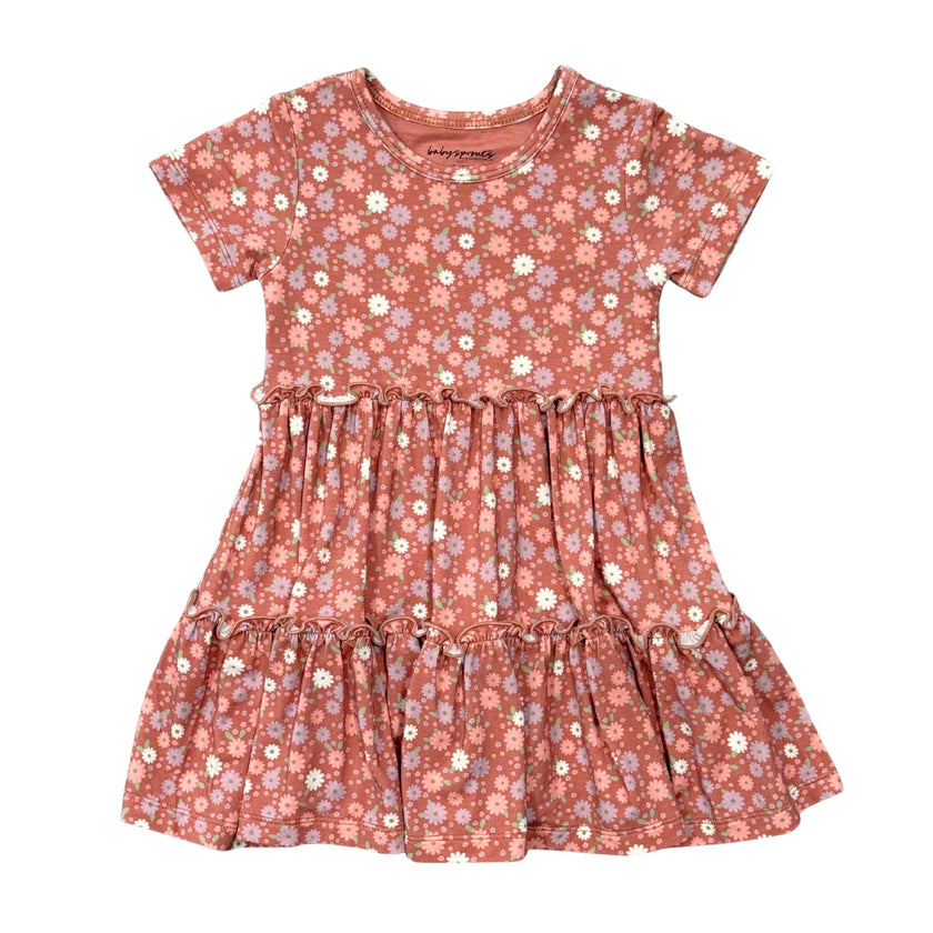 Girls Short Sleeve Double Tiered Dress in Tiny Petals