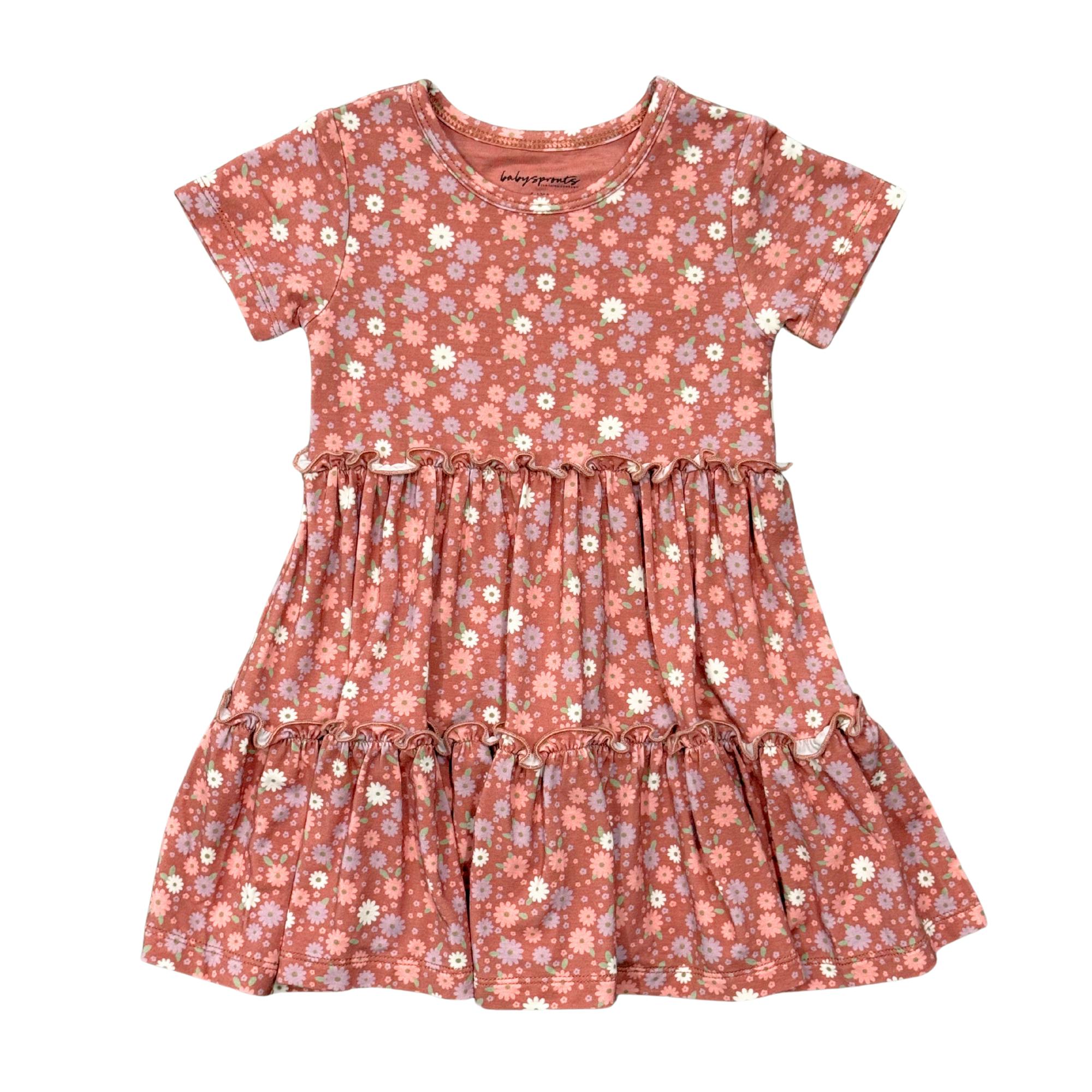 Girls Short Sleeve Double Tiered Dress in Tiny Petals