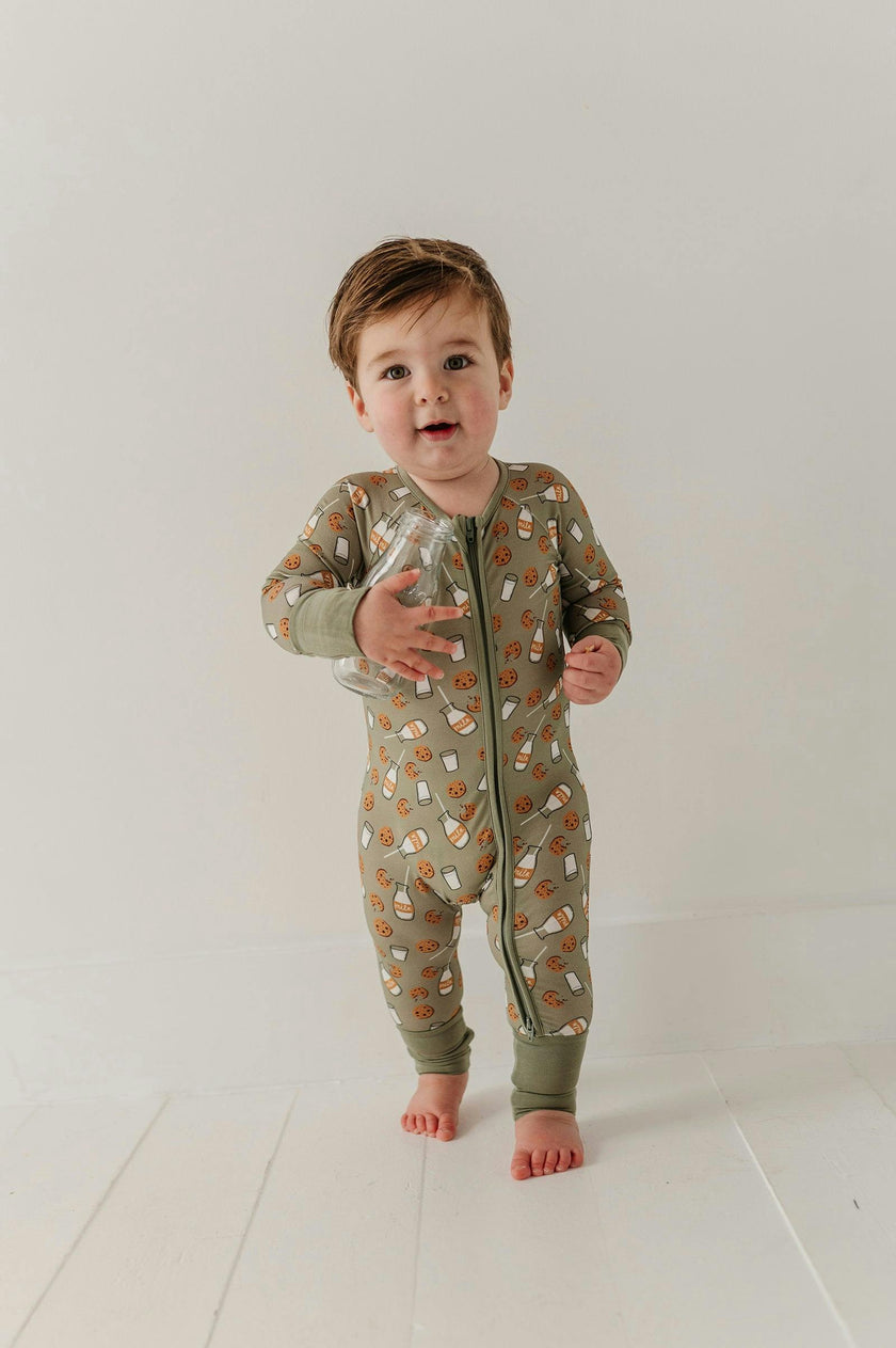 Long Sleeve Zip Romper in Cookies 'n Milk