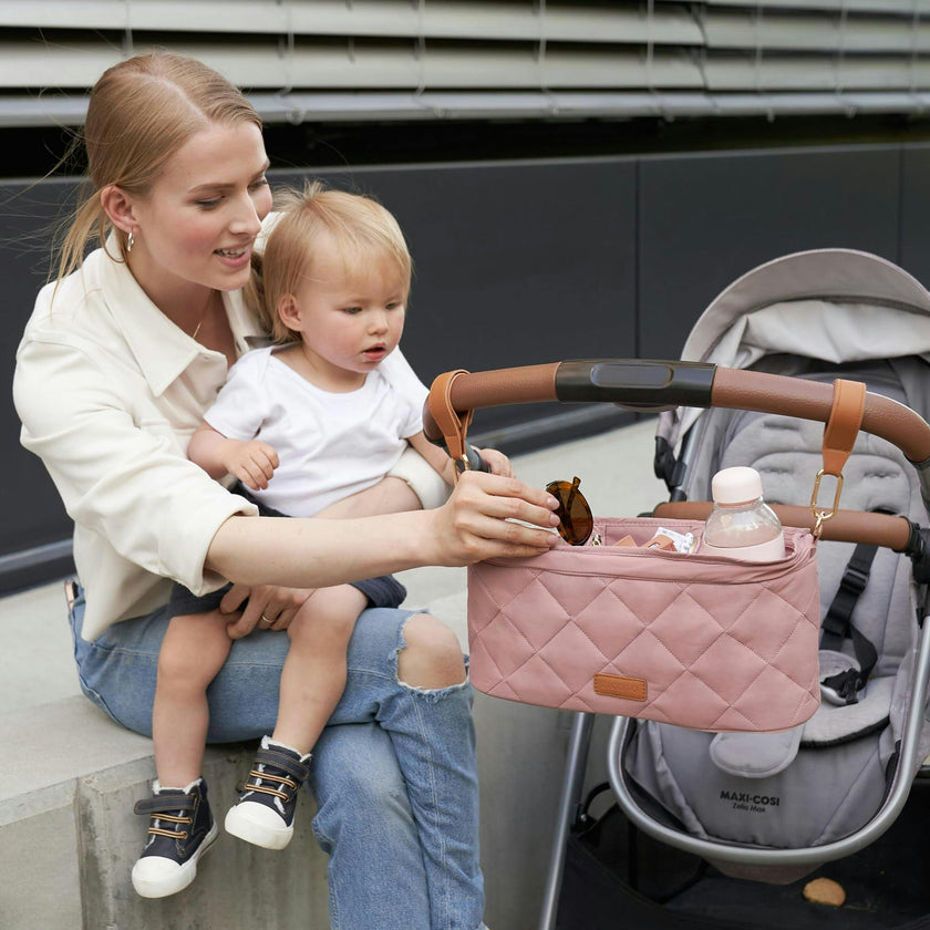 ZICOTO Beautiful Stroller Organizer Bag - Easy to Install Stroller Caddy incl. Cup Holder Attachment - Perfectly Sized Accessories For Any Stroller