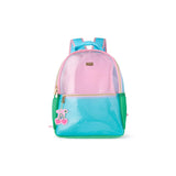 Colorblock Clear Backpack by Packed Party | Pink Glitter Panel, Blue Bow, Cherry Bag Charm | 17" Cute Backpack for Girls
