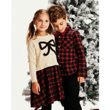 Girls Holiday Sweater Dress | Plaid Bow