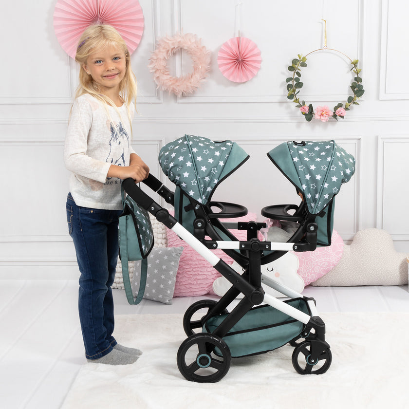 Bayer Design Dolls: Pram Xeo Twin - Green & White Stars