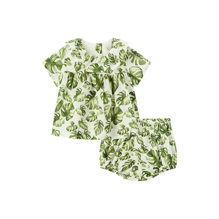 Island Leaf Ruffle Dress & Bloomers