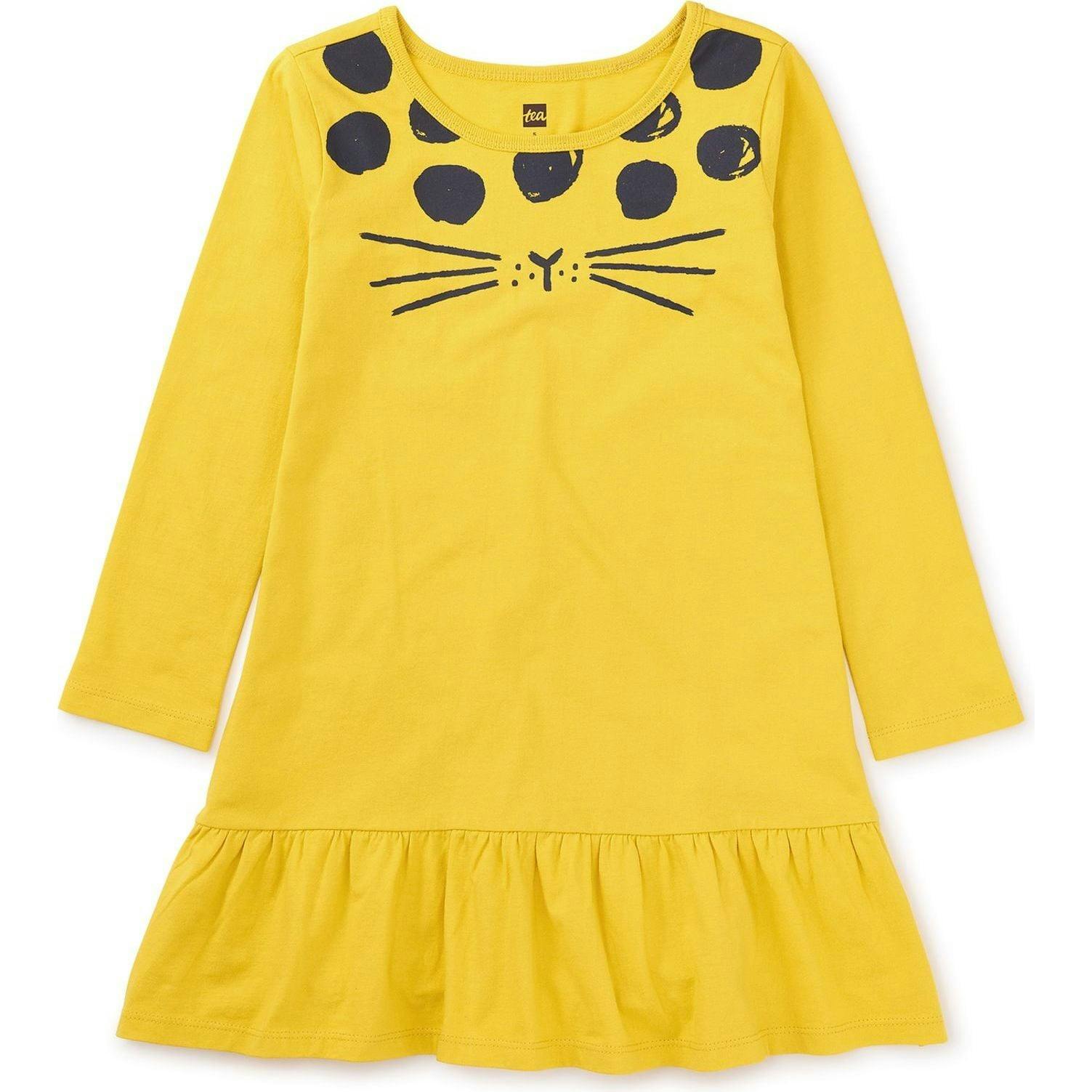 Ruffle Hem Graphic Dress, Yellow