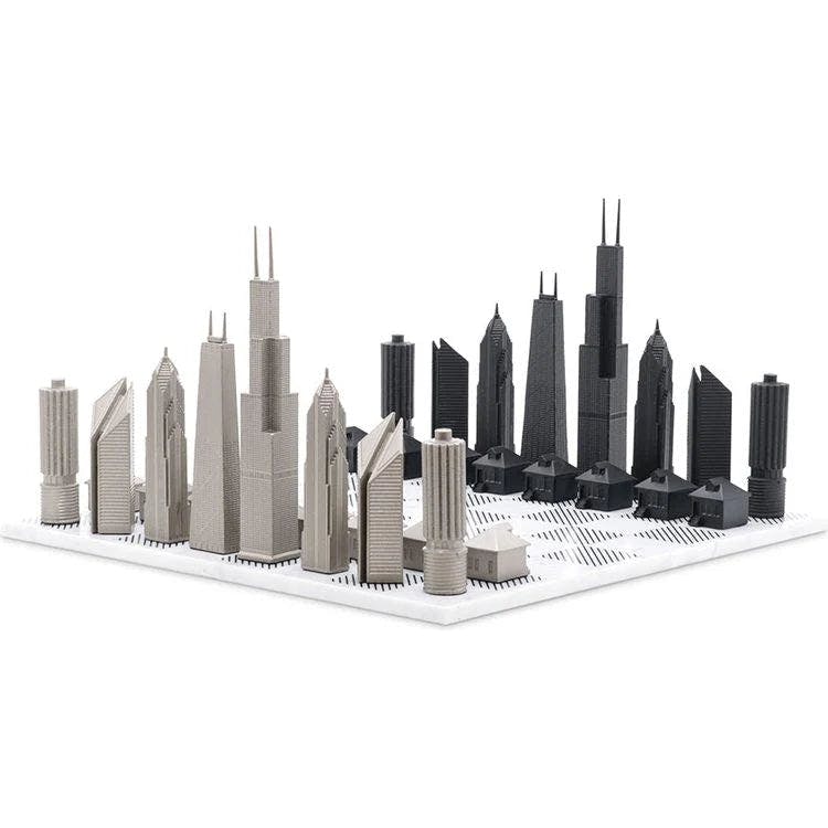 Chess Set Stainless Steel CHICAGO with Marble Hatch Board