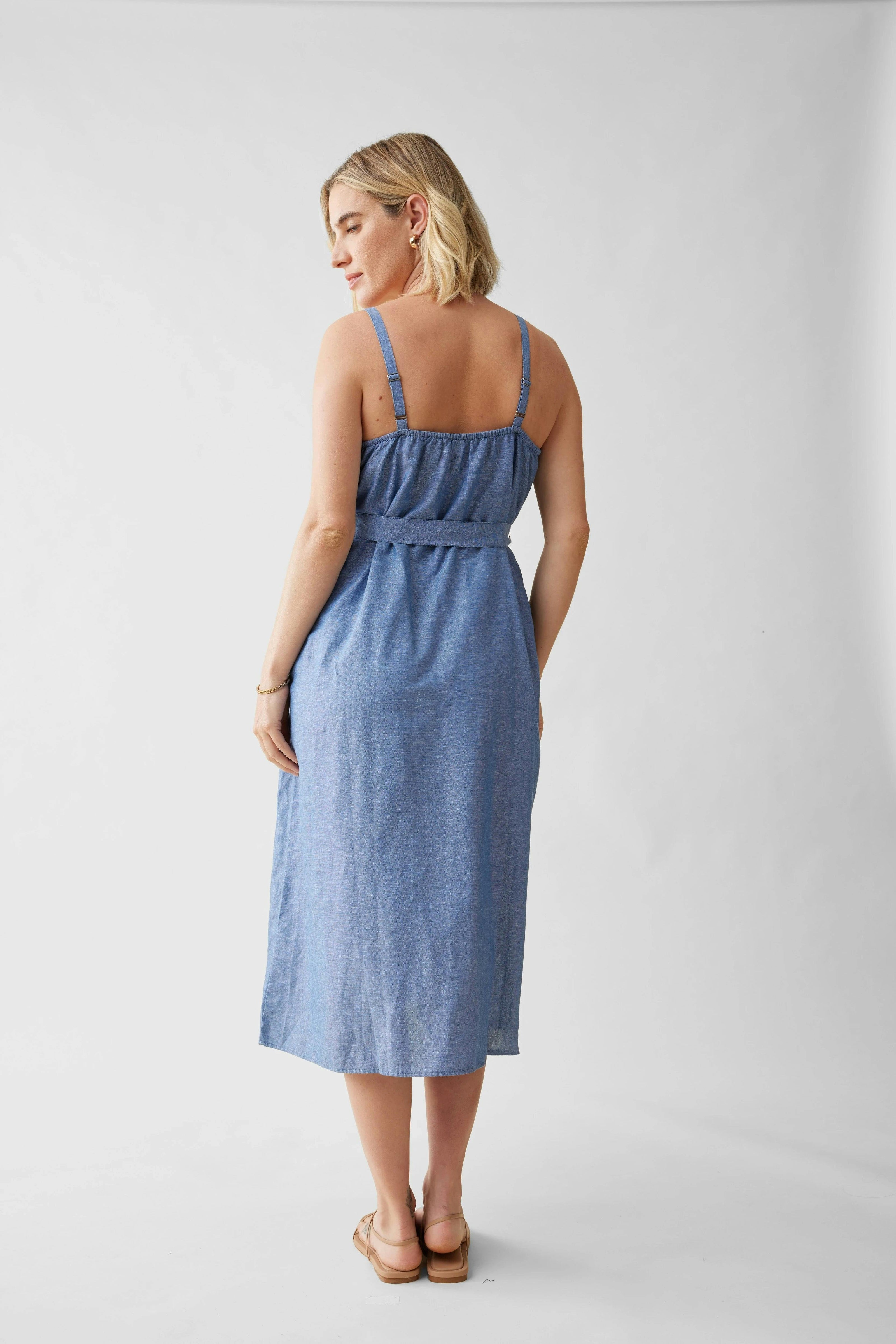 Sleeveless Chambray Maternity and Nursing Midi Dress