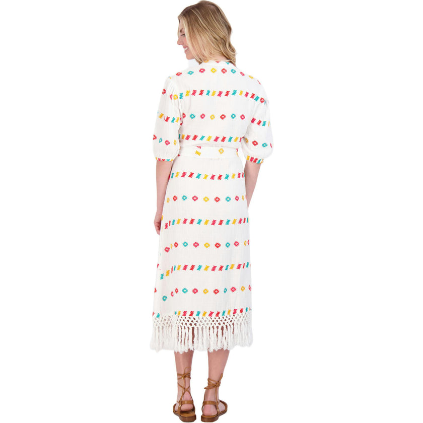 Women's Estelle Embroidered Fringed Shirt Dress, White