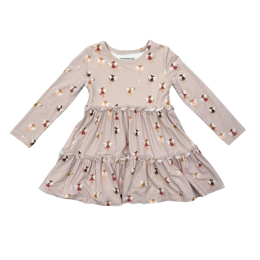 Girls Long Sleeve Double Tiered Dress in Fairies