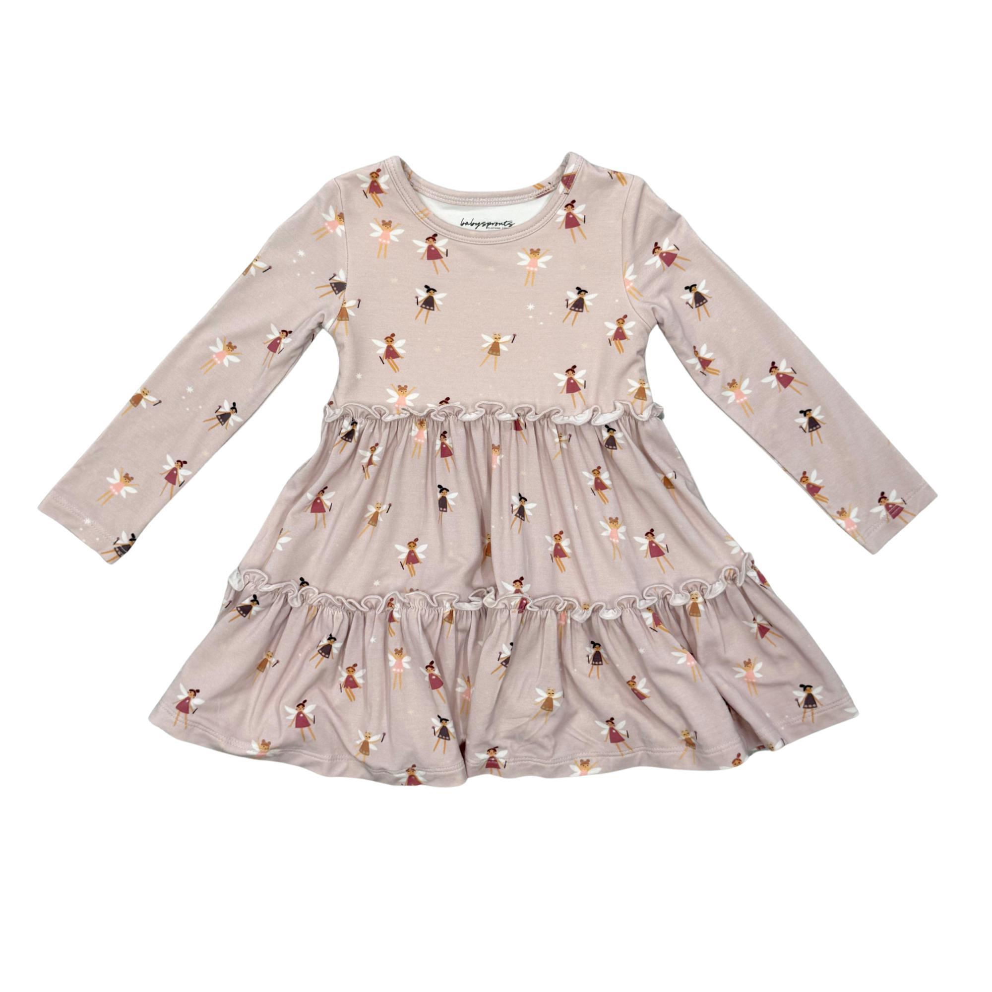 Girls Long Sleeve Double Tiered Dress in Fairies