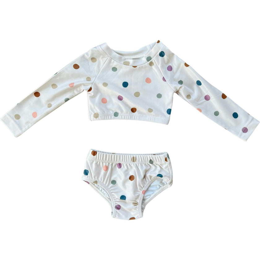 Girl's Two-Piece Crop Swimsuit Stripe in Toffee