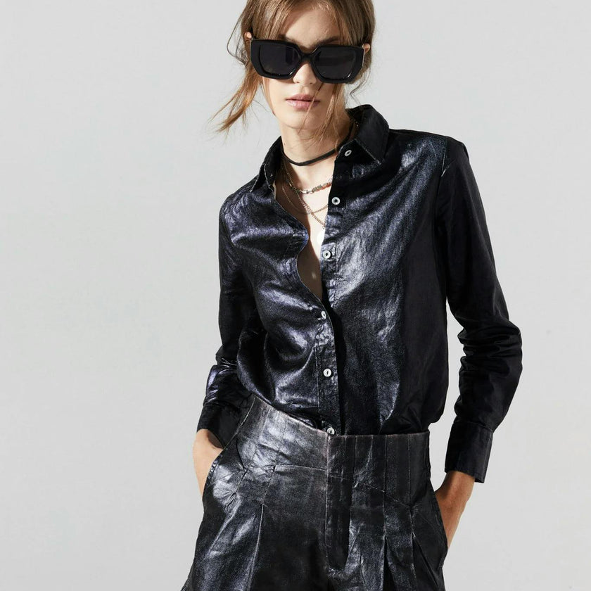 San Marino Metallic Linen Shirt - Black