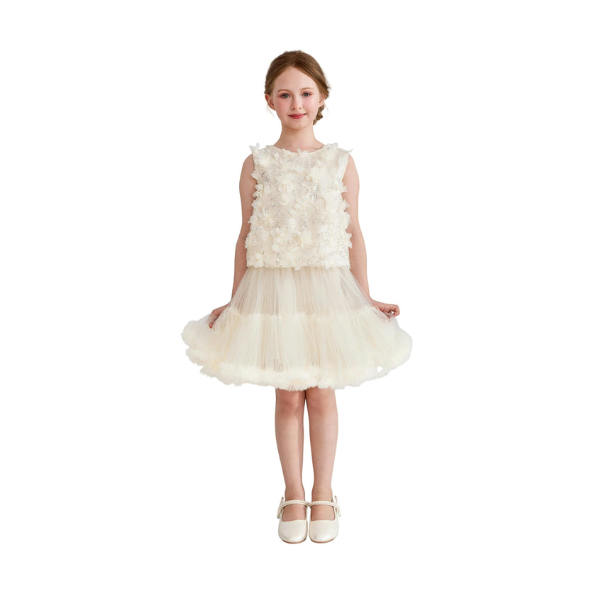 Ivory Amorette Floral Appliqué Top and Dress Set