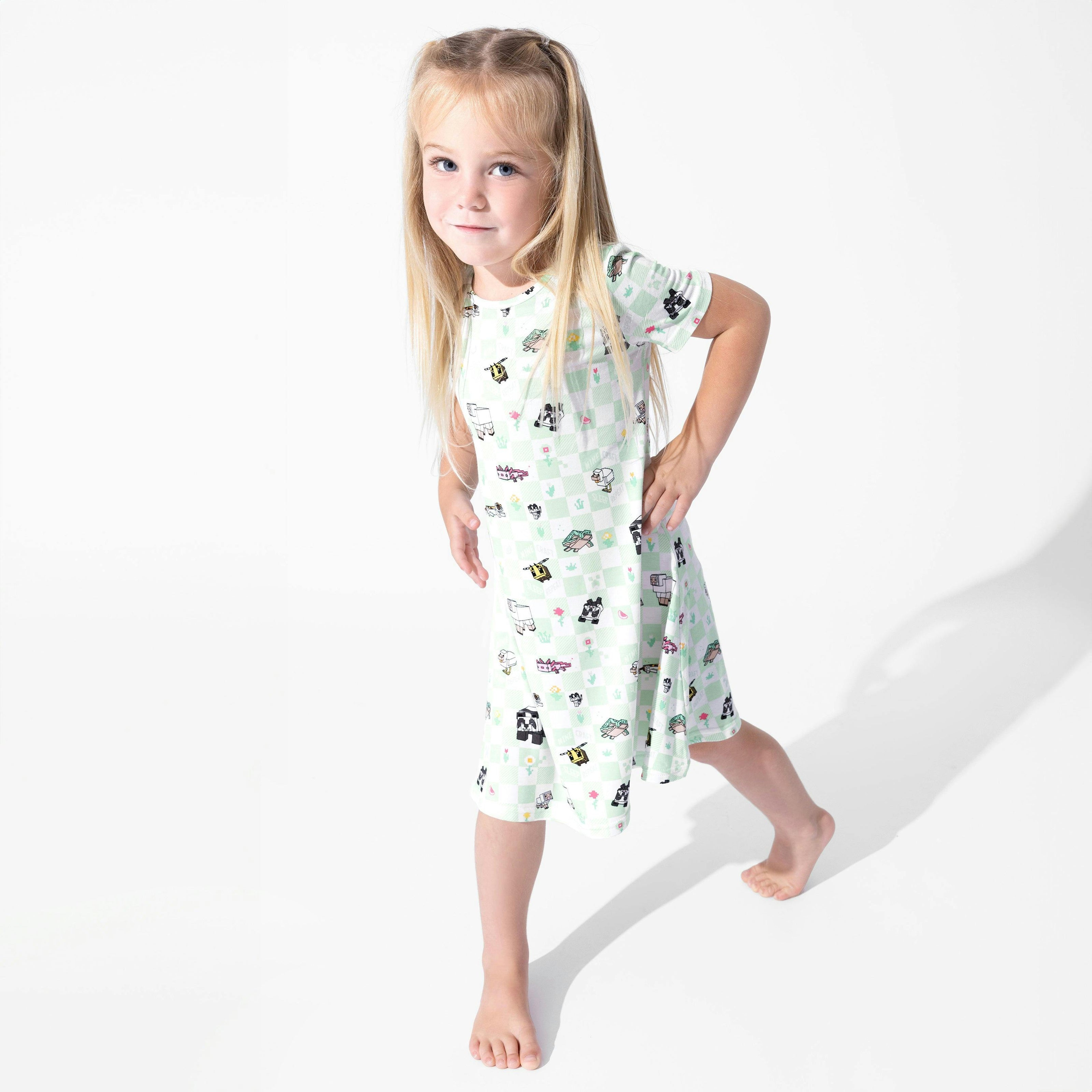 Minecraft Sleep Repeat Girls' Short Sleeve Dress