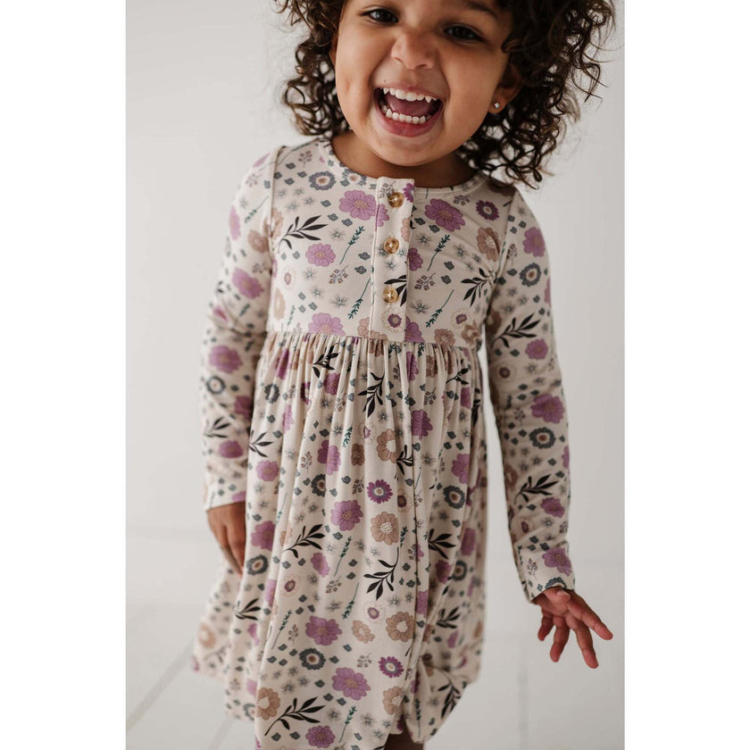Long Sleeve Henley Dress Winter Floral