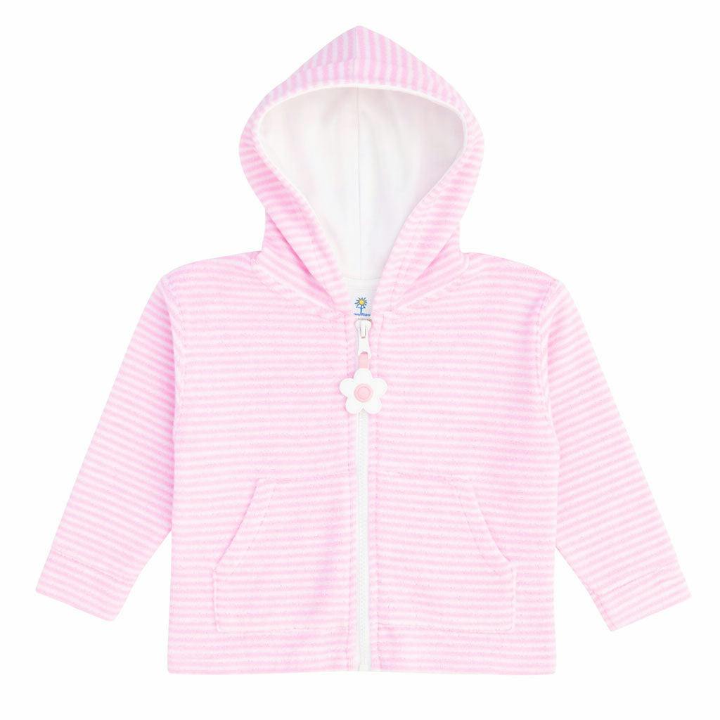 Stripe Terry Hoodie with Flower