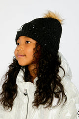Winter Knit Hat with Pompom Black