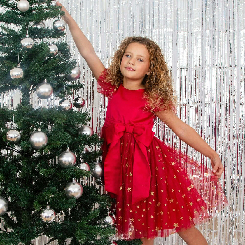 Stella Satin & Gold Star Girls Party Dress